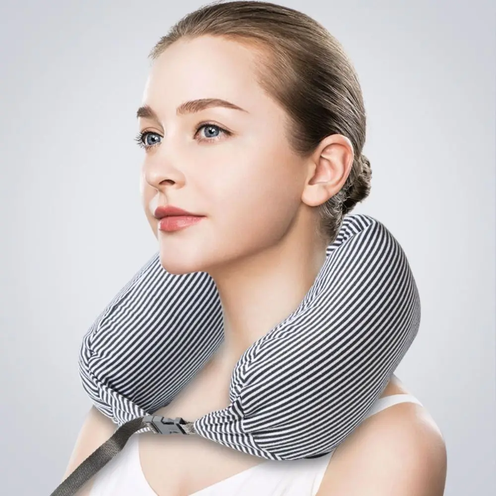

U Shaped Travel Neck Pillow Japanese Style Foam Particles Bendable Roll Pillow Buckle Design Soft Sleep Neck Support Airplane
