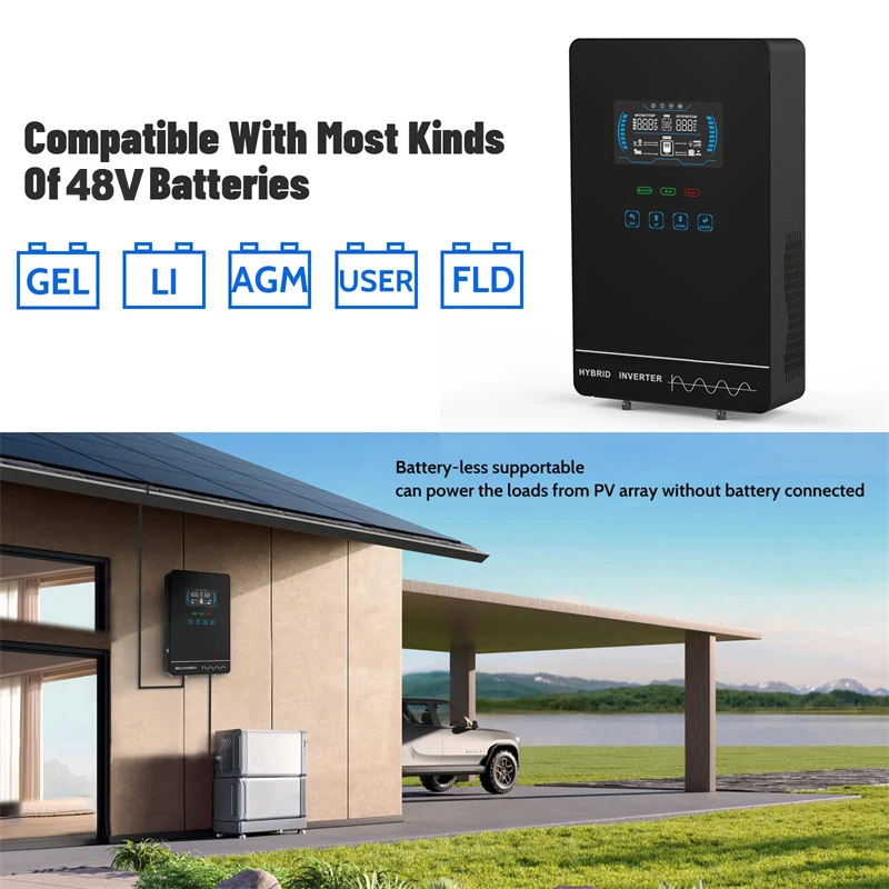 Busbyr 6.5KW Off Grid Solar Inverter 48VDC 230V Pure Sine Wave MPPT Solar Charge 55-350VDC LCD Hybrid Solar Inverter