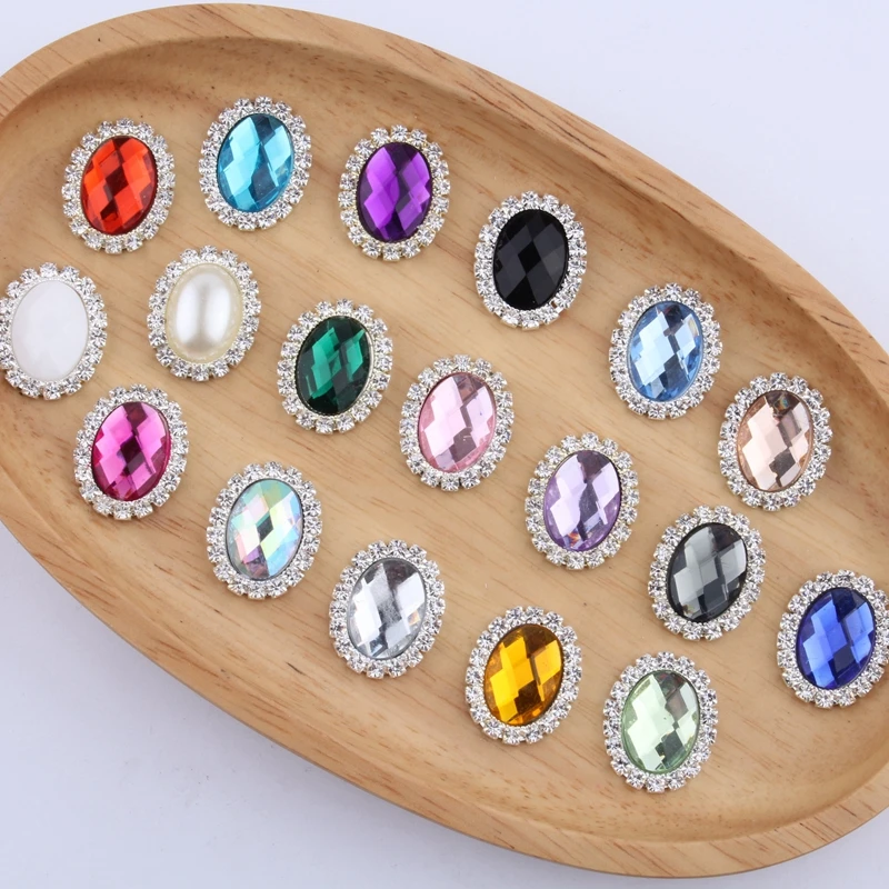 

120PCS 20MM*25MM Newborn Silver Horse Eye Flatback Rhinestone Buttons For Hair Headbands and Flower Centers Accessories