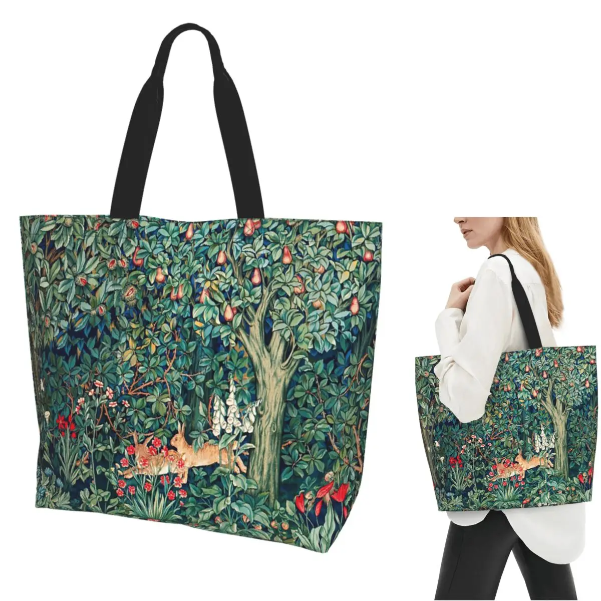 

Зелень, лесные животные, суры, цветочные сумки для покупок, парусиновая сумка на плечо большой вместимости, продуктовая сумка для покупок для женщин