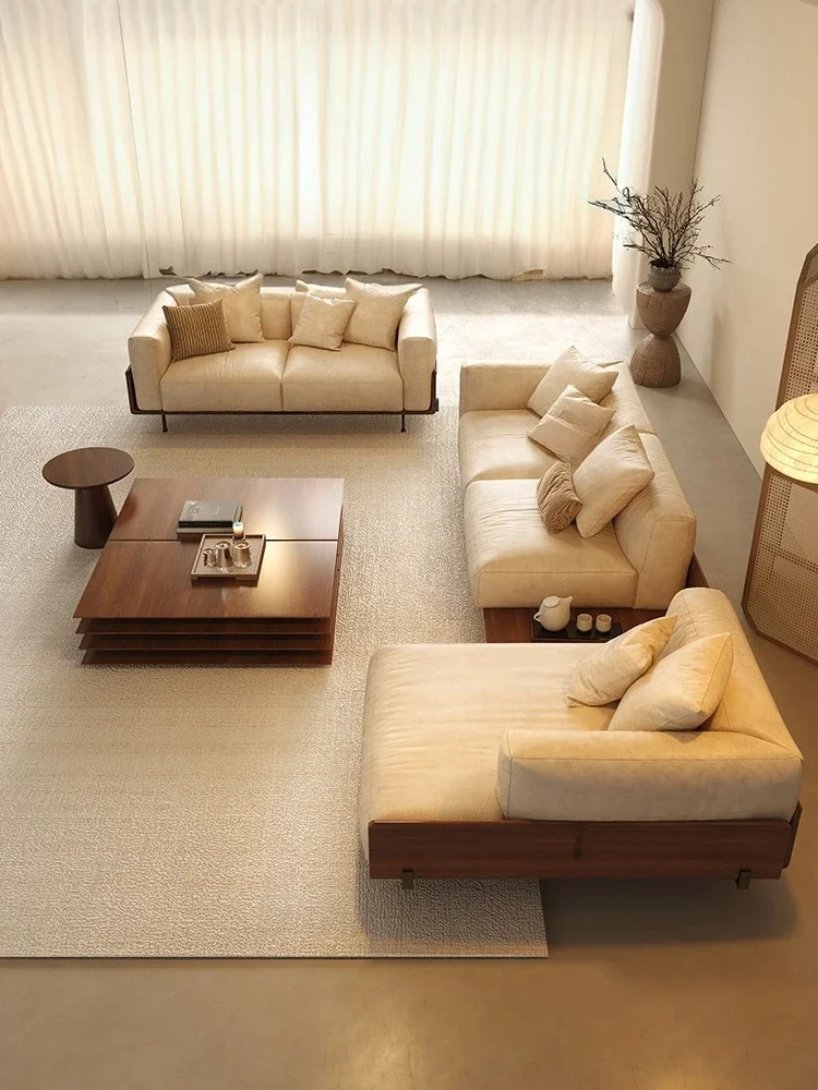 Nordic modern living room sofa designer, creative princess corner technology fabric medium antique walnut color