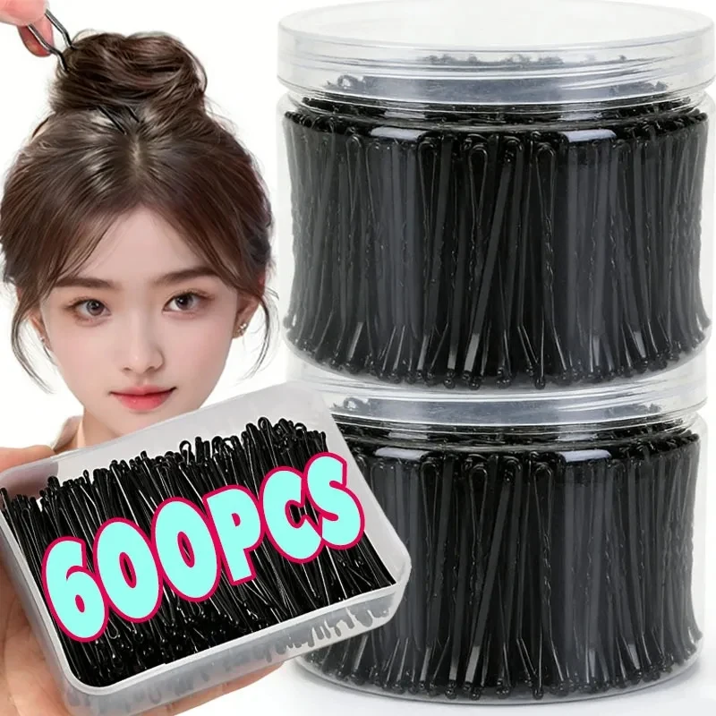 60/600pcs Black Straight Line Hair Clip U-shaped Needle Lady Hairpins Curly Wavy Grips Women Bobby Pins Styling Hair Accessories