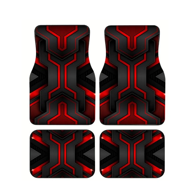 

4pcs Universal Red Black Tech Style Car Floor Mats Anti-slip Waterproof Auto Foot Carpets For Car Interior Decoration Sedan SUV