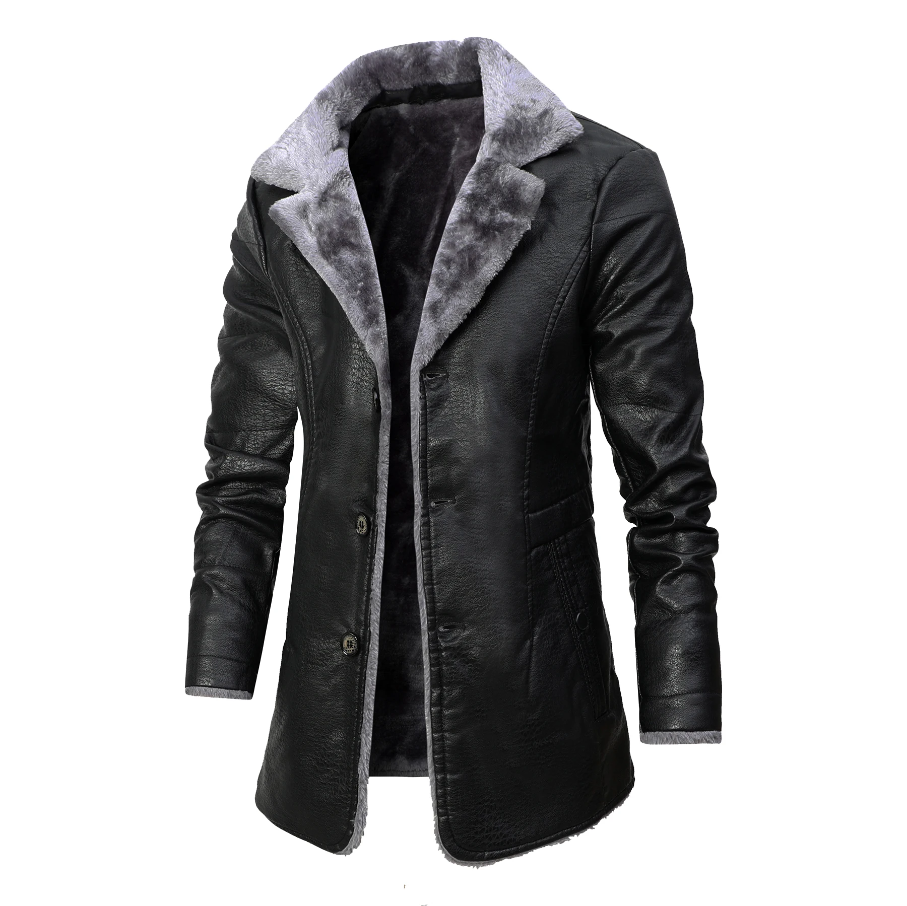 Men Coat Winter Long Leather Jacket Casual Jackets Coats New Faux Leather Vintage Biker Jacket Men Windproof Motorcycle Jacket