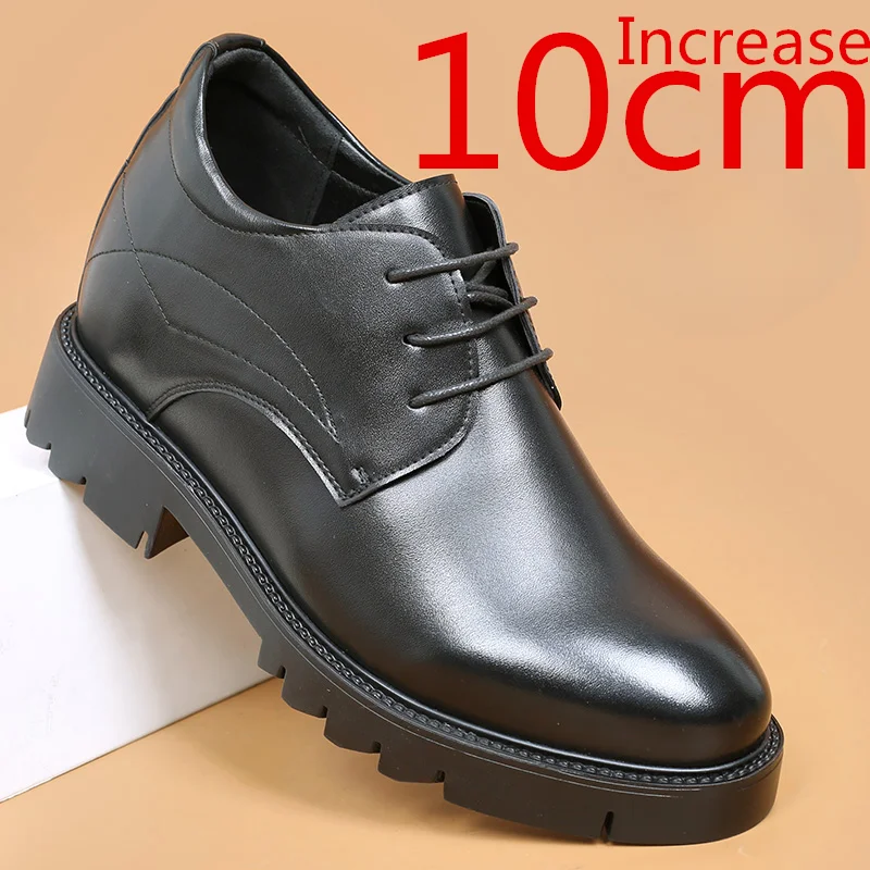 

Men Business Super High Derby Elevated Leather Shoes Increase 10cm High Heels Men Dress Shoes Thick Sole Height Increasing Shoes