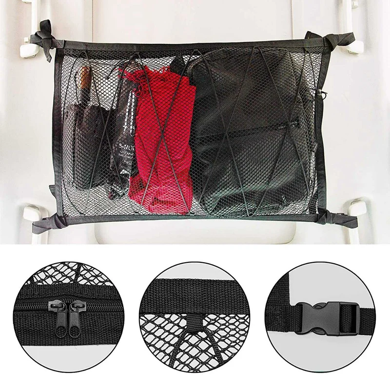 3X Car Ceiling Storage Net Pocket Roof Interior Cargo Net Bag Car Trunk Storage Pouch Sundries Storage Organizer Black