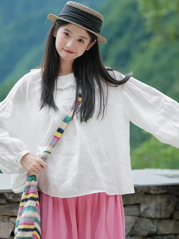 2026年早春 レディース コットンリネン irt 花柄襟 インナーウェア 多用途 日本製 スレ アーティスティック レイヤリングトップ