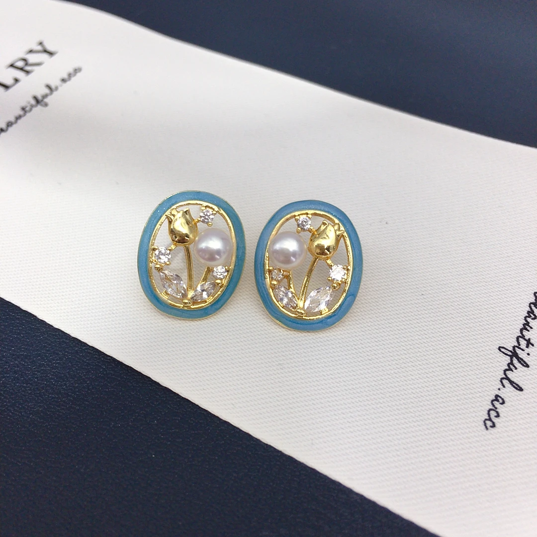 

ZHBORUINI серьги с пресноводным жемчугом для женщин 4-5 мм, модные ювелирные изделия с розой, инкрустированные цирконом, ажурная геометрия, ретро-дизайн, подарок