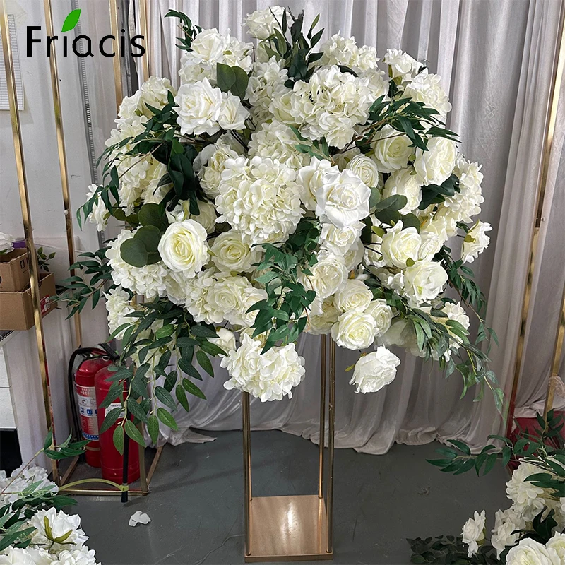 White Rose Green Leaf Table Centerpiece Flower Ball Wedding Backdrop Decor Floral Arrangment Window Display Event Banquet Props