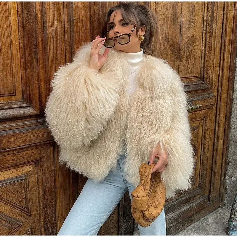 

Luxury Europe United States Autumn Winter Women's Fur Personality Street Elegant Artificial Fur Warm O Neck Long Sleeves Coat