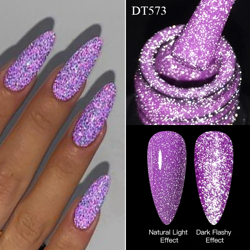 

MEET ACROSS 7ml Purple Fluorescent Reflective Gel Nail Polish Neon Glitter Sparkly Semi Permanent UV LED Gel Nail Art Varnish