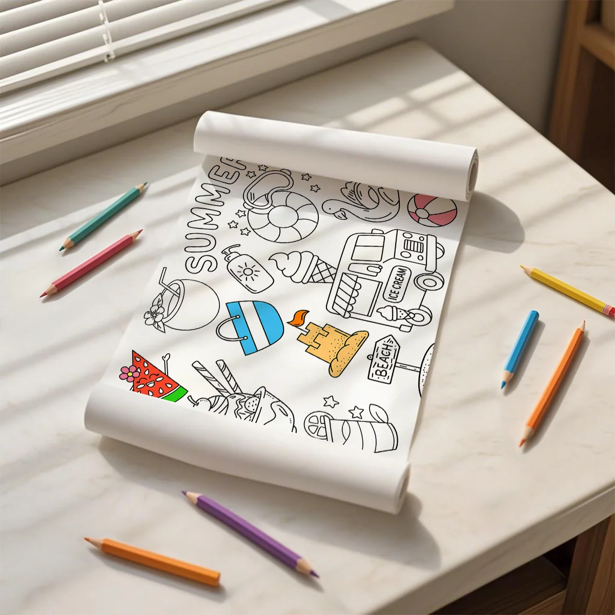 Scroll-kleurplaten op zomerthema - Uniek en creatief cadeau voor kinderen en volwassenen, perfect voor zomerplezier en ontspanning