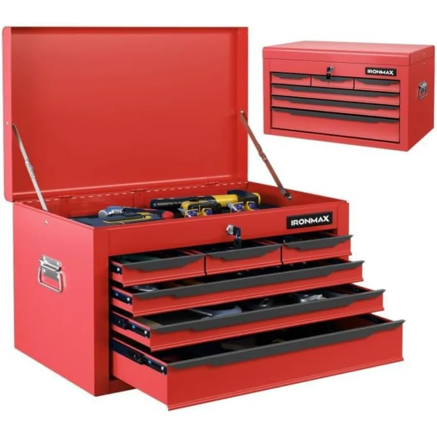 

Large Metal Tool Box Tool Box with 6 Drawers and Top Tray Heavy-Duty Steel Tool Chest with Auto-Locking Drawers and Side