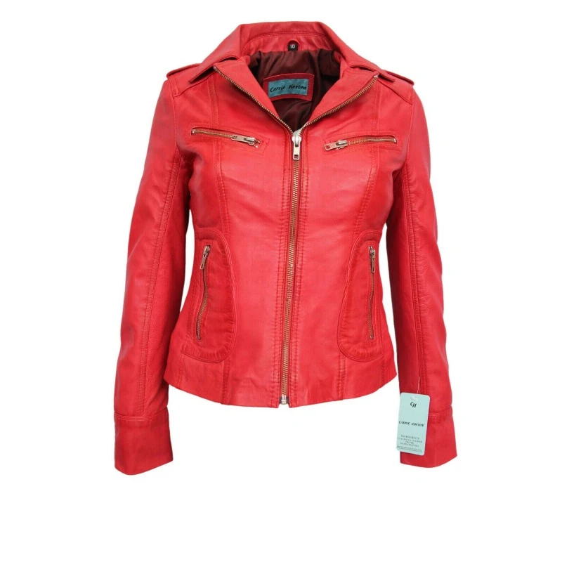 

Fashionable Women Authentic Sheepskin Pure Leather Jacket Soft Red Handmade Coat