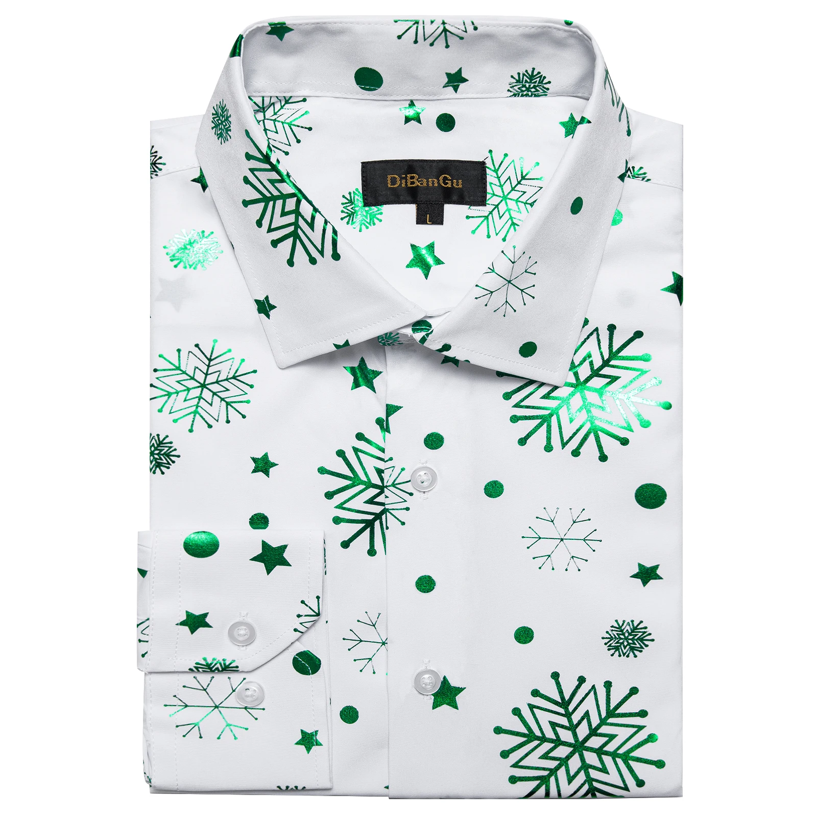 Camisa de manga larga para hombre, camisa de vestir con cuello abotonado, blusa con patrón de copo de nieve, color verde, rojo y negro, navidad