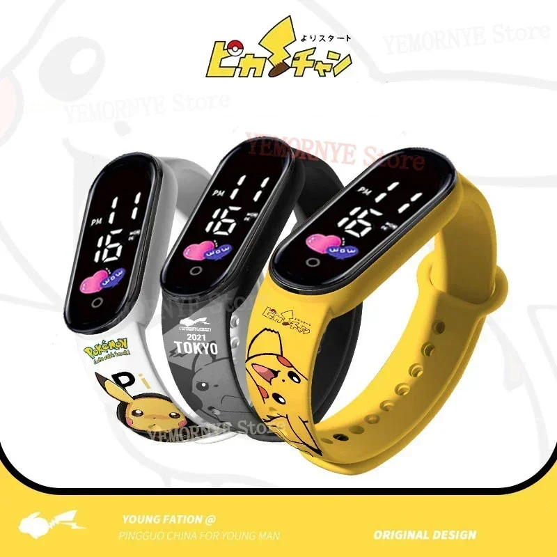 Jam tangan Digital baru Pokemon Pikachu Squirtle Eevee Charizard silikon pelajar LED gelang olahraga anak jam tangan tahan air mainan