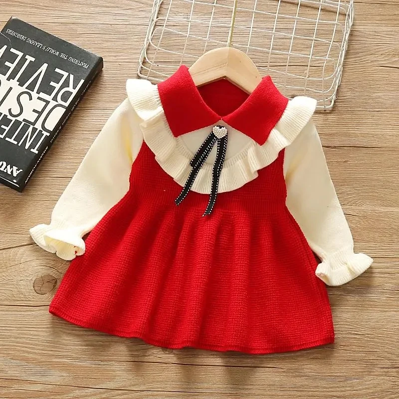 Girls' Dress Spring and Autumn 2023 New Children's Fashionable Princess Dress Korean Version Long Sleeve Baby Sweater Dress