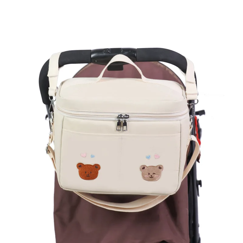 Baby Stroller Nappy Bag Korea Cute Bear Embroidery Flower Mommy Bag Soft Maternity Shoulder Pack Portable Baby Diaper Organizer