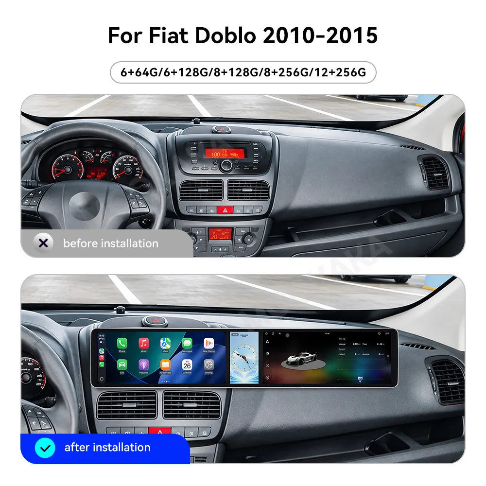 Dual 12.3 Inch Triple Screen For Fiat Doblo 2010-2015 Auto Stereo Radio Multimedia Player GPS Navigation Wireless CarPlay DSP 4G