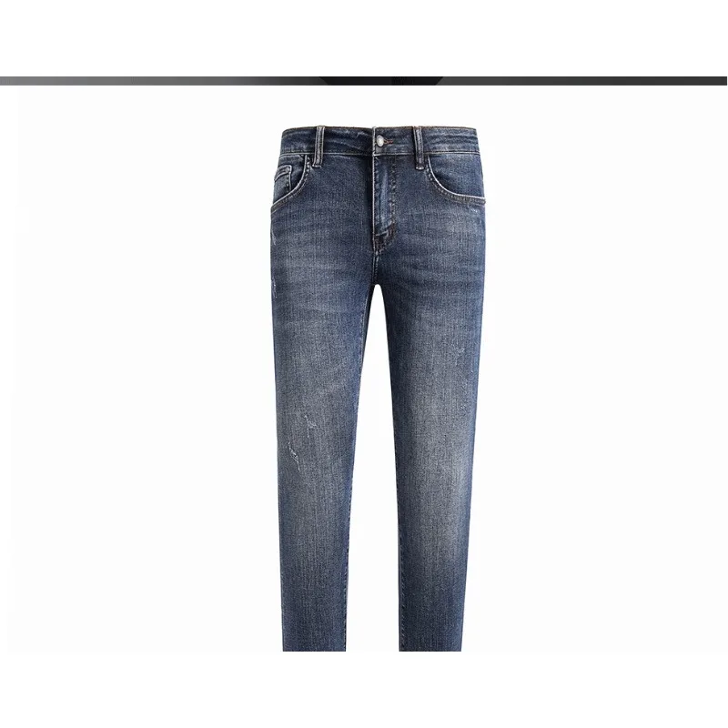 2023 Boutique Men's Jeans Autumn and Winter Big Brand Slim Fit Small Straight Sleeve Casual Long Pants Versatile Thick Style