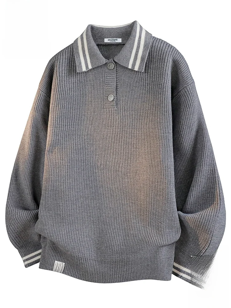 

Свитер Paul Frank M свободного кроя, вязаный, осенний, повседневный, теплый, с воротником, в полоску, удобный, из смесового полиэстера