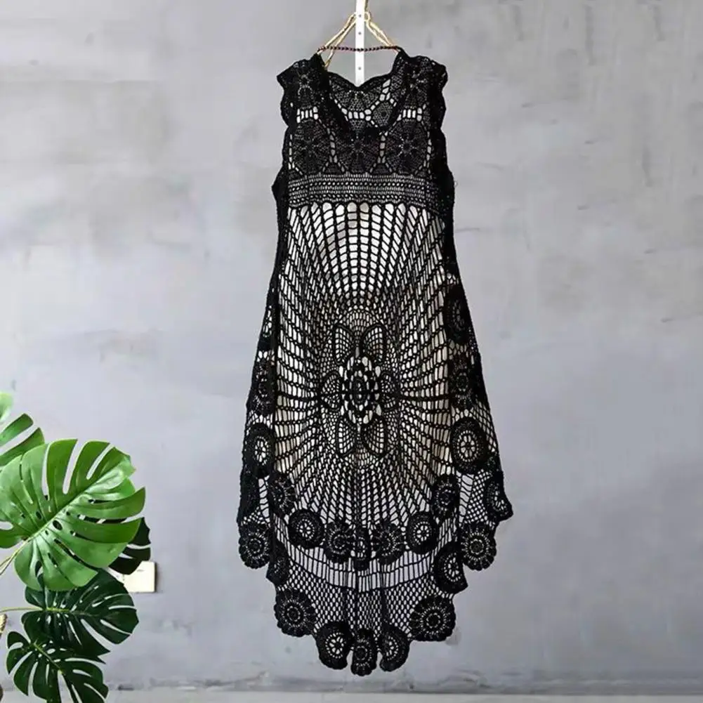 Summer Women Vest Hollow Lace Sleeveless Vest Irregular Hem Retro Loose Pullover Casual Tank Top