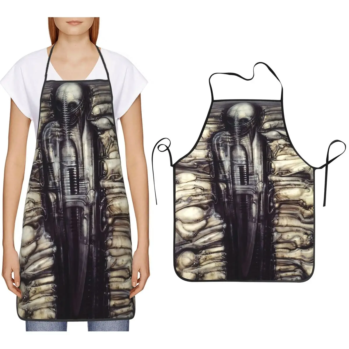 H.R. Delantal de Lona Giger Hans Ruedi Giger Canvas 9, Delantal de Cocina, Delantal para Cocinar, Delantal para Limpiar la Cocina, Delantal para Mujeres y Hombres, Delantal para Jardinería
