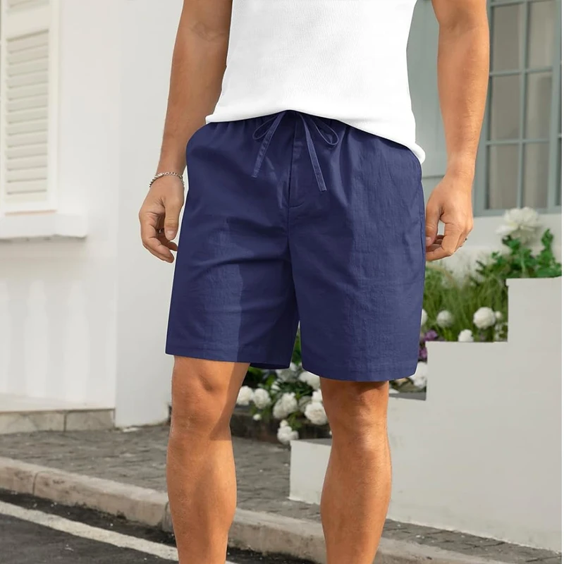 Мужские летние хлопковые эластичные шорты с эластичной завязкой, повседневные пляжные шорты, легкие дышащие шорты для улицы
