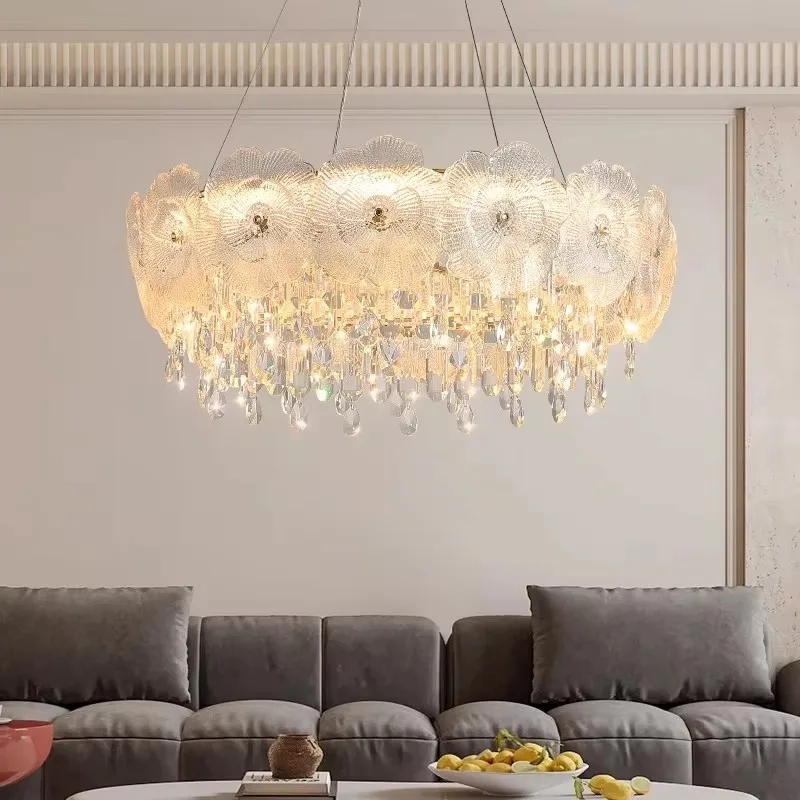 

Fragmented Flower Light Luxury Living Room Pendant Modern Minimalist Bedroom Light High end French Crystal Light Light Fixture