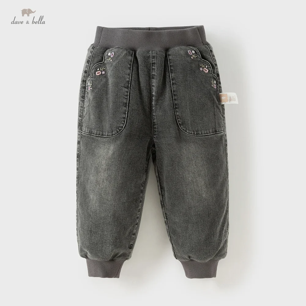 Dave Bella Children Cowboy Cotton Pants Winter Clothes Baby Girls' Thick Warm Cotton Padded Trousers Children Clothing DB4254560