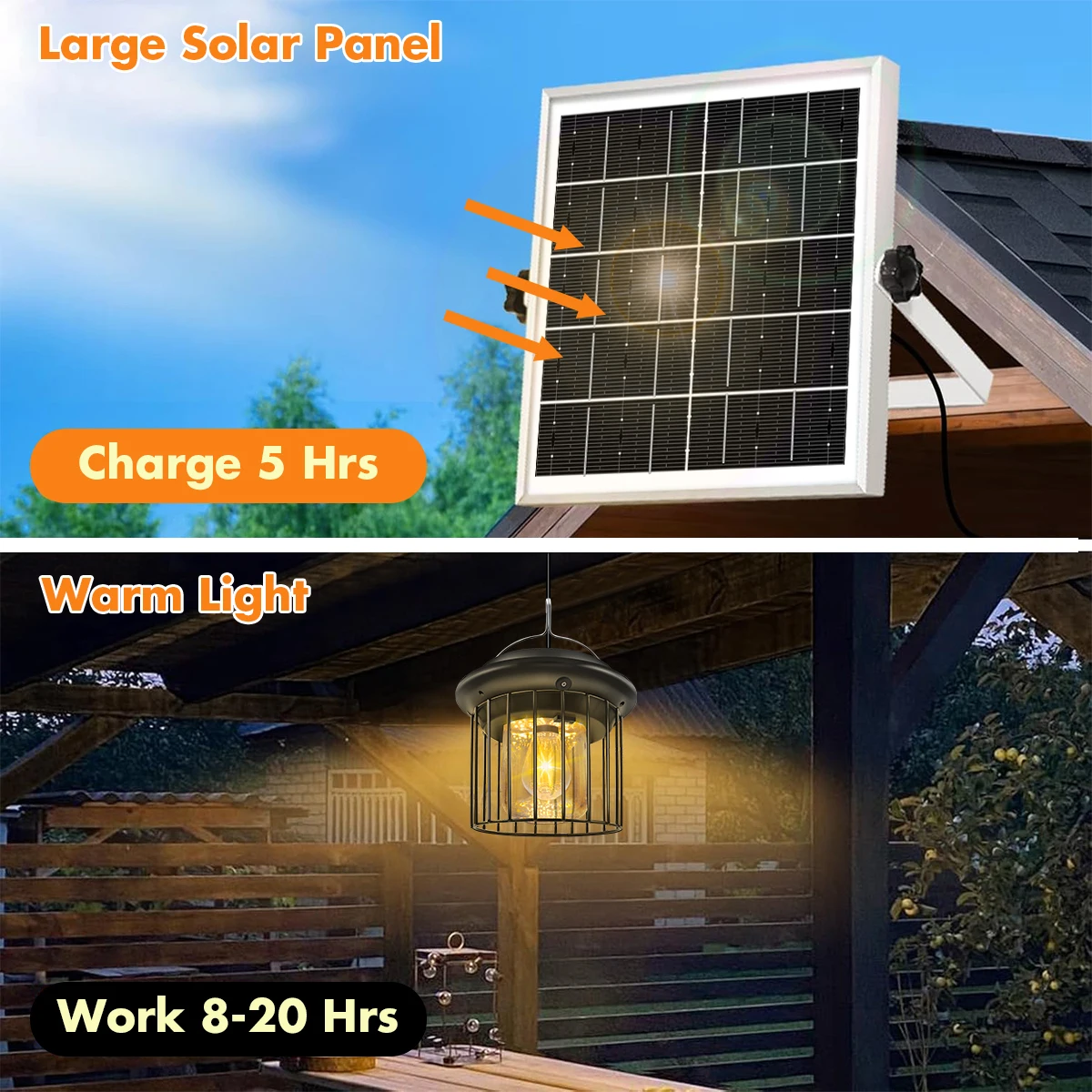 ضوء قلادة معلق بالطاقة الشمسية مع لوحة منفصلة عن بعد 5 متر كابل 3 5 8H مؤقت عكس الضوء IP65 لمرآب الحظيرة في الفناء الخارجي #2