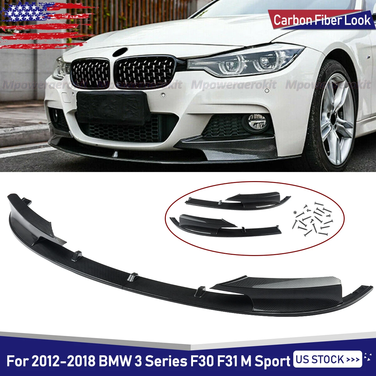 

Carbon Fiber Look Front Bumper Lip Splitter For 2012-2018 BMW F30 3 Series M Sport Front Lip Spoiler Magickit