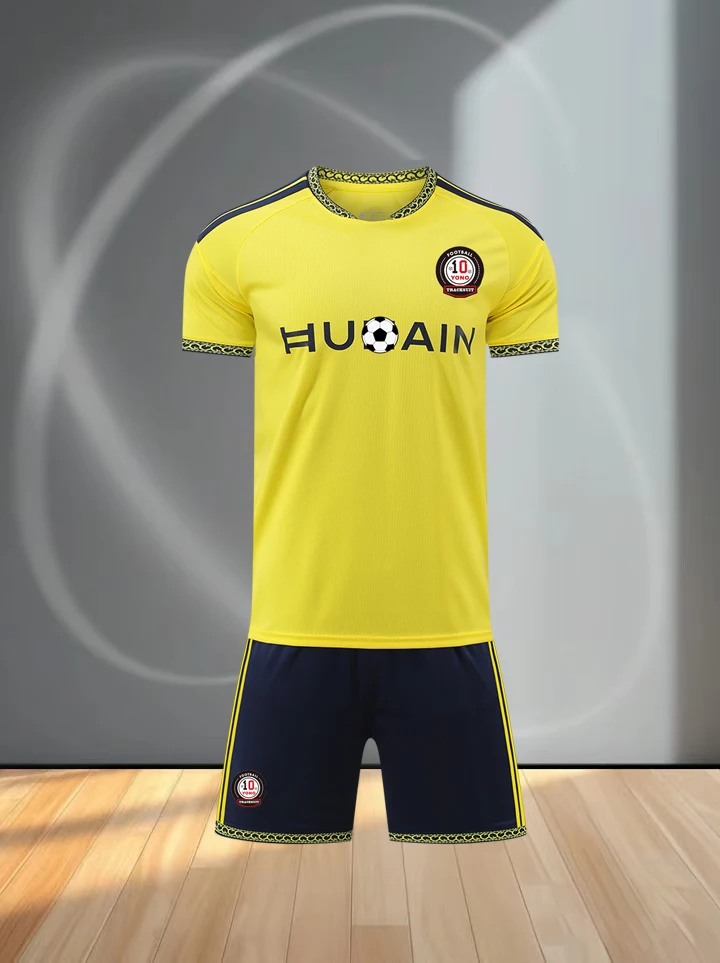 Adult Men Soccer Uniform Set Short Sleeve Yellow Football Jersey Sport Shirt And Shorts Breathable Training Sport Clothing