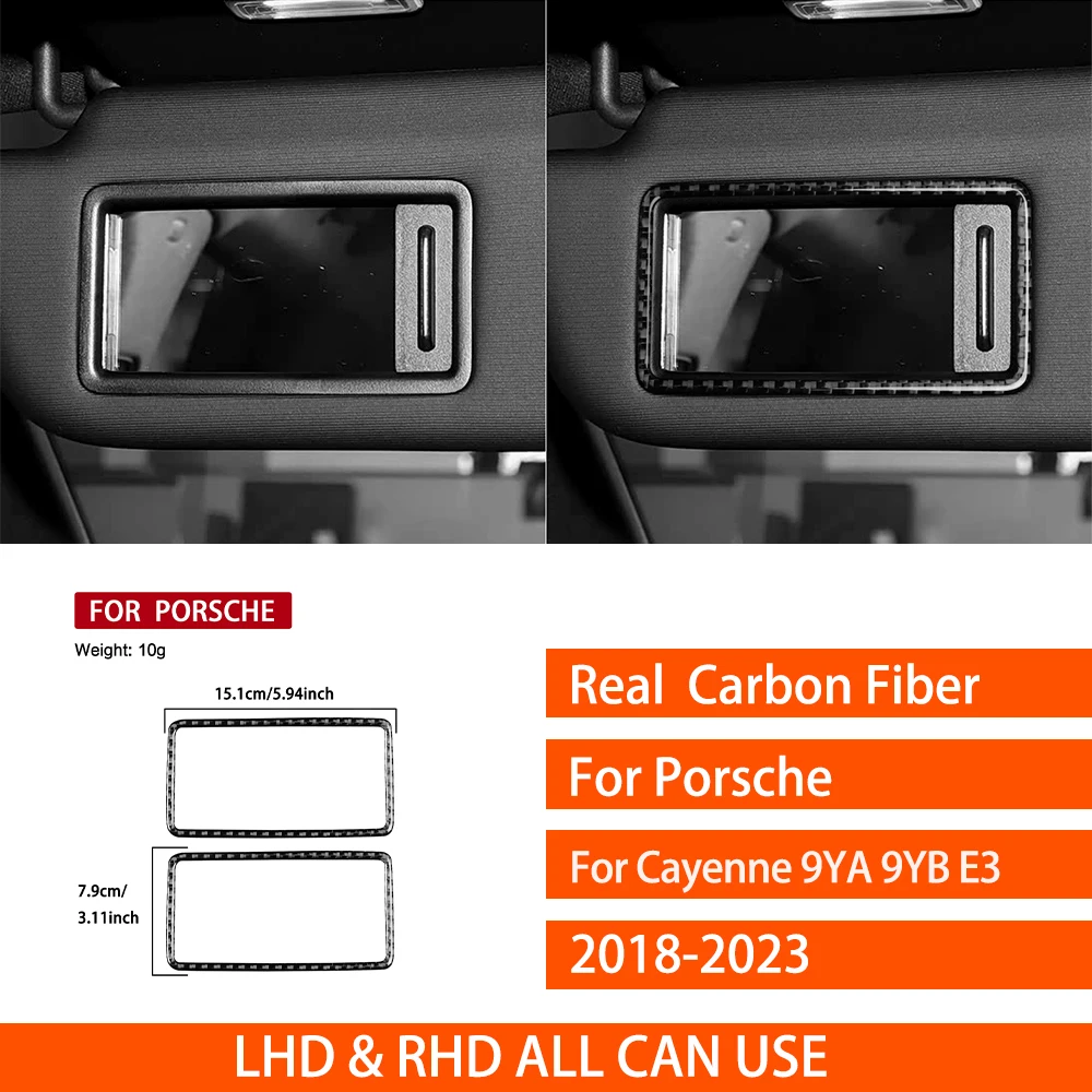 For Porsche Cayenne 9YA 9YB E3 2018-2023 Real Carbon Fiber Stickers Sun Visor Makeup Mirror Frame Car Accessories decorative