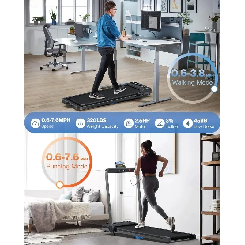 Underdesk walking Mat Treadmill: Tilting voice controlled smart treadmill with a capacity of 320 pounds