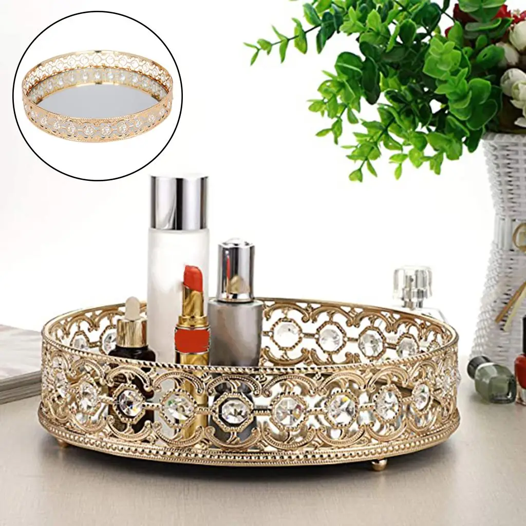 Mirrored Vanity Tray Jewelry Cosmetics Perfume Bottle Decorative Cup