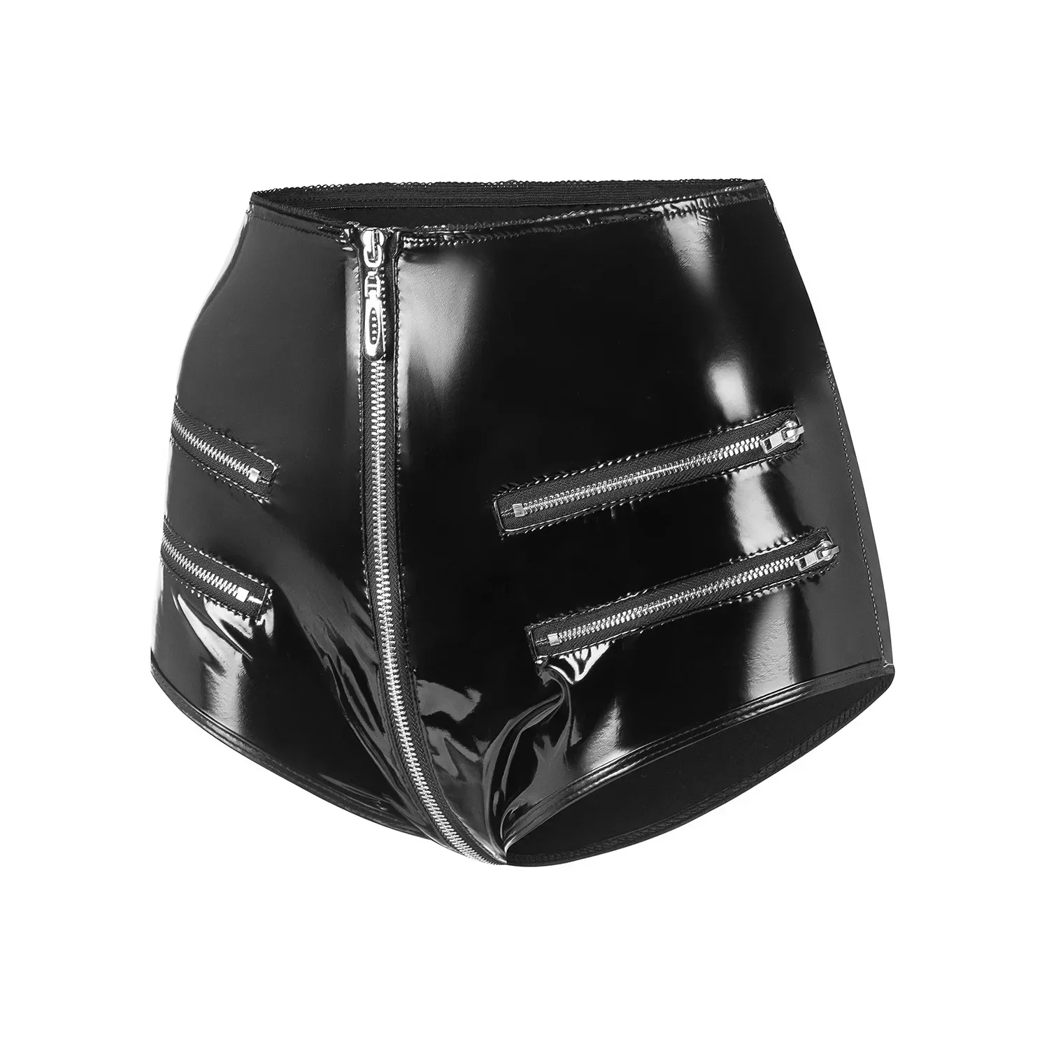 Women's PVC Leather Hot Pants Nightclub Shiny Wet Look Latex Underwear Zipper Open Crotch High Waist Panties Sexy Ladies Shorts