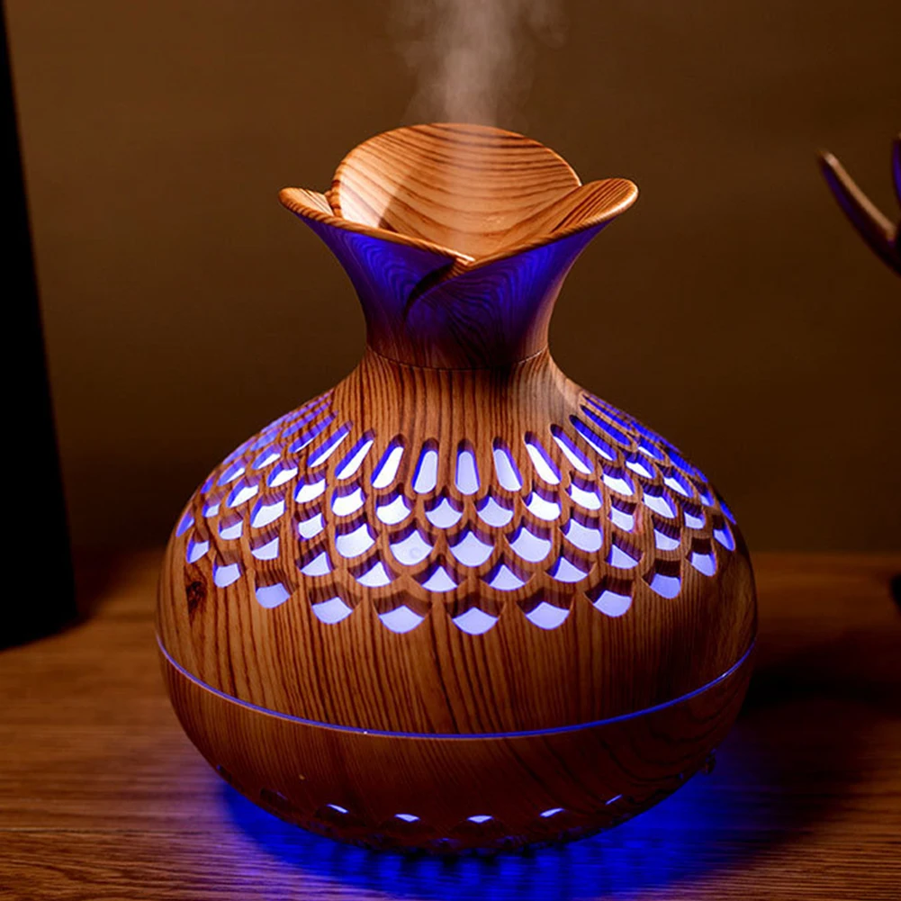 Colorful Night Light Flower Humidifier Household Aromatherapy Essential Oil Diffuser Wood Grain Mute Mist Maker for Home Office