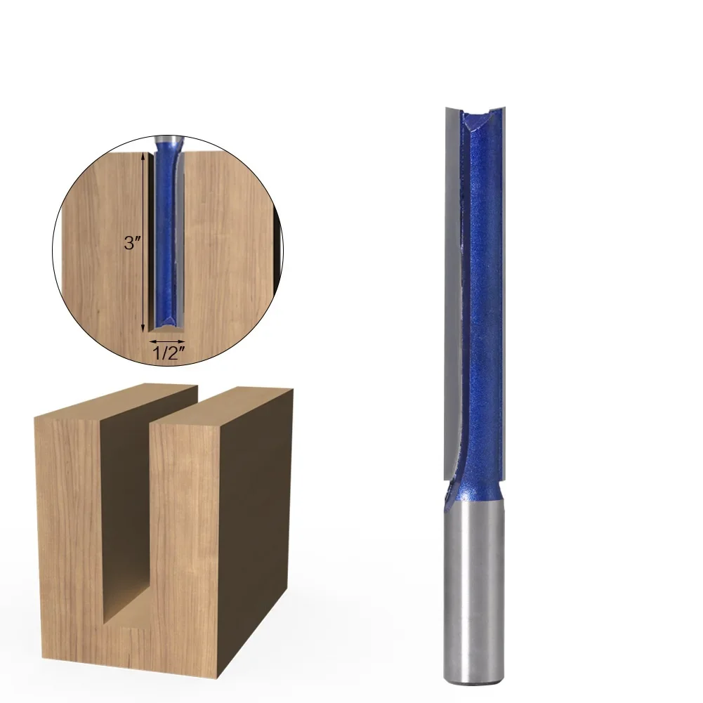 1 pc 1/2" SHANK Extra long 3" Blade 1/2" Cutting Dia. Straight Router Bit Woodworking cutter Tenon Cutter for Woodworking