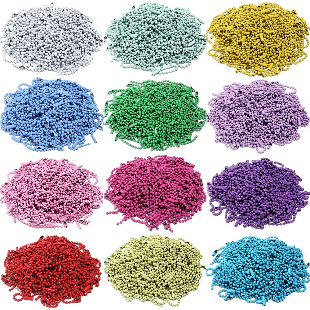 100Pcs/pack Round Ball Bead Chains 10/12cm Length Multicolor Keychain Tag Bulk Chains With Connector For DIY Pendant Crafts
