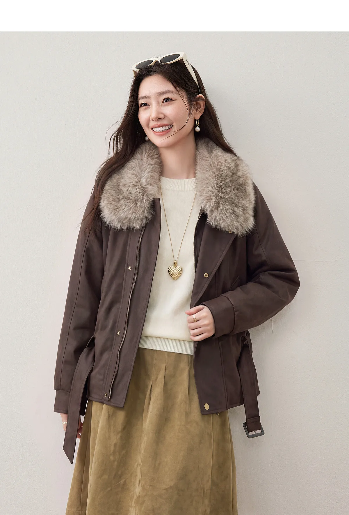 SENTUBILA Women Winter 90% White Duck Down Jacket 2026 Office Ladies Commuter Warm Faux Fur Hooded Belt jacket Woman W64YD8064