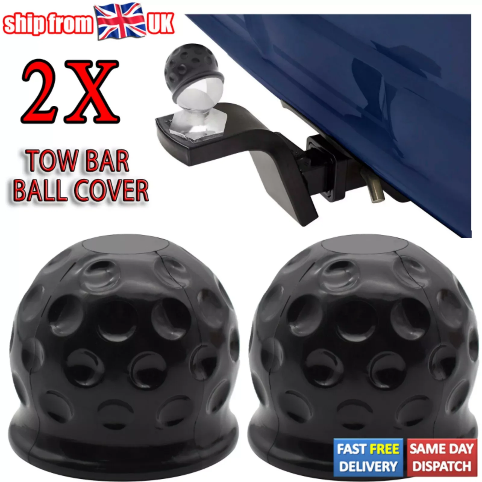 2PC 50MM Tow Bar Ball Cover Cap Rubber Protector Universal Trailer Ball Cover Tow Bar Cap Hitch Towball Towing Car Accessories