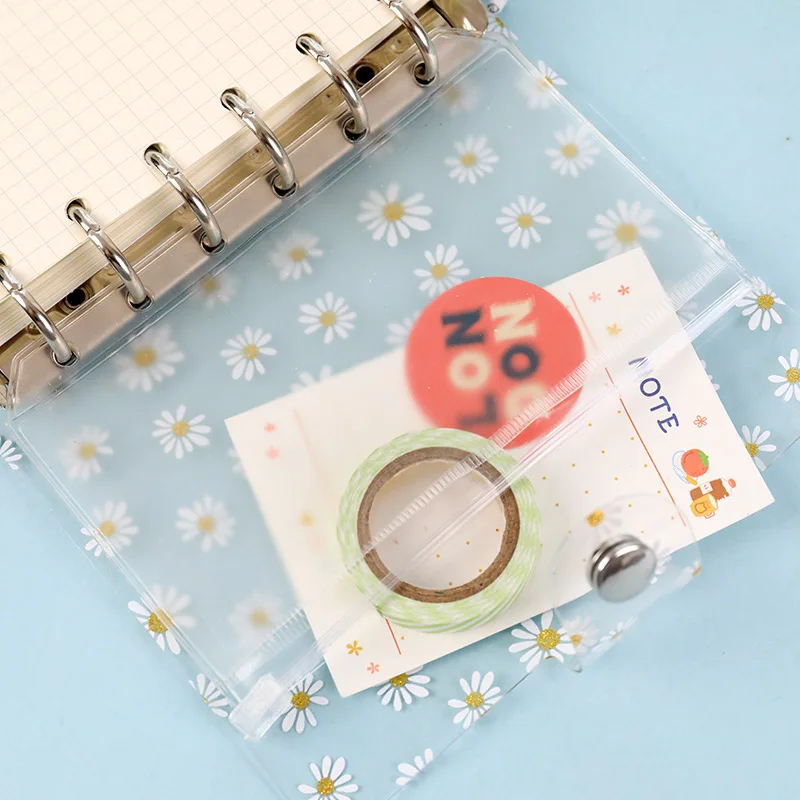 A7/A6 Cute Daisy Spiral Binder Notebook Agenda Cover with Storage Bag Kawaii Transparent School Diary Journal Planner Stationery