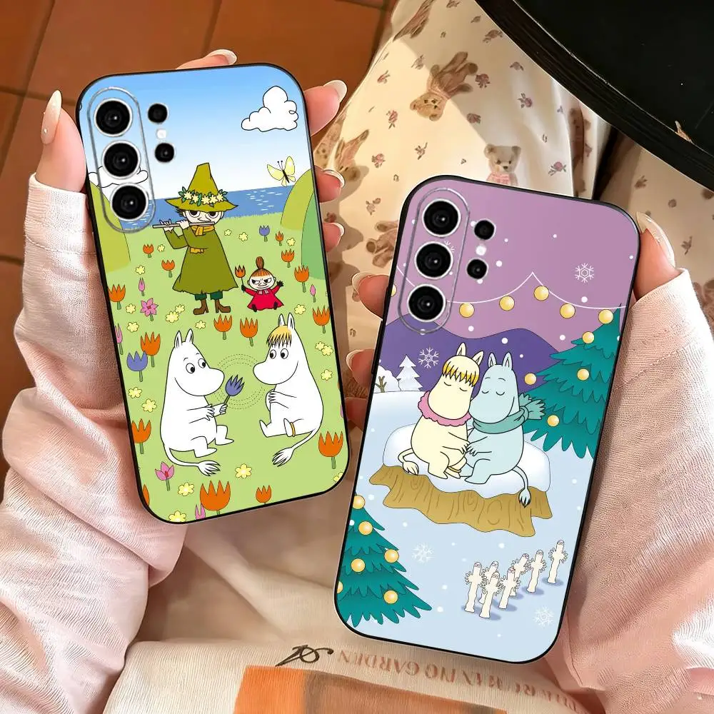 Cute M-Moomins  Phone Case For Samsung S25,S24,S21,S22,S23,S30,Ultra,S20,Plus,Fe,Note,10,9,5G Black Cover