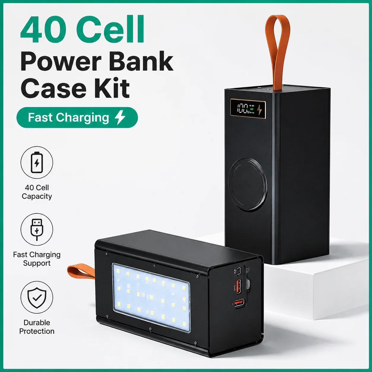 40*18650 DIY Powerbank-Gehäuse Batteriebox Standard/PD Camping-Licht-Version Powerbank-Schale Batterien
