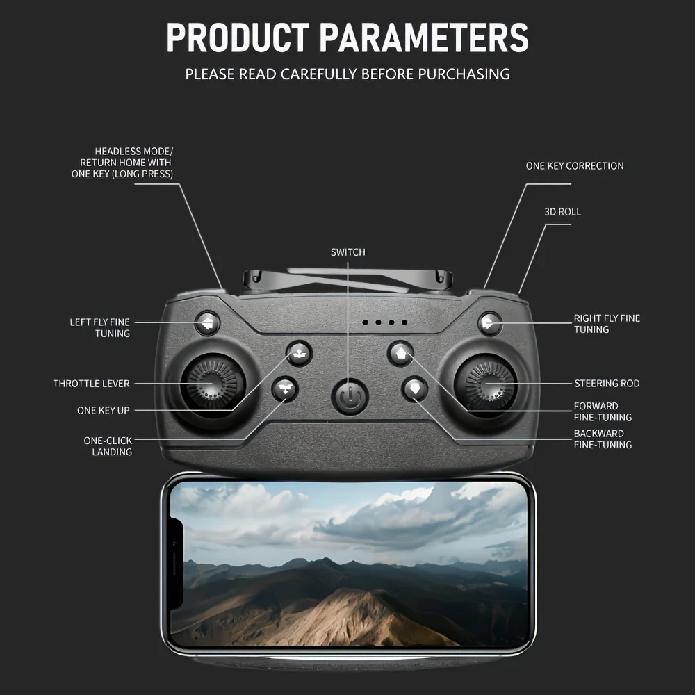 تم تجهيز الطائرة بدون طيار E88 الجديدة التي يمكن التحكم فيها بكاميرا بدقة 480 بكسل، متوافقة مع تطبيق الهاتف المحمول للتصوير الداخلي والخارجي ووظائف تسجيل الفيديو، وتصميم قابل للطي على التدفق البصري، وقفل مزدوج للكاميرا الارتفاع، ووضع قابل للطي متعدد للمبتدئين في الرأس، وهو هدية متعددة وبأسعار معقولة معقولة للمبتدئين في مجال طيران للمبتدئين، وهو