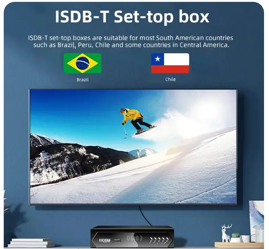 Hot Chile ISDB-T TV Set Top Box for Chile Brazil Digital TV Decoder 1080P HD Terrestrial With HDMI and RCA Supports Smart TV Box