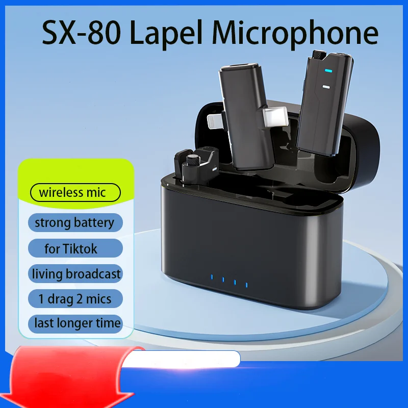 

SX80 2 IN 1 Wireless Lavalier Microphone with Noise Canceling Collar Microphone for Taking vlogs Lapel Mic with Charging Case