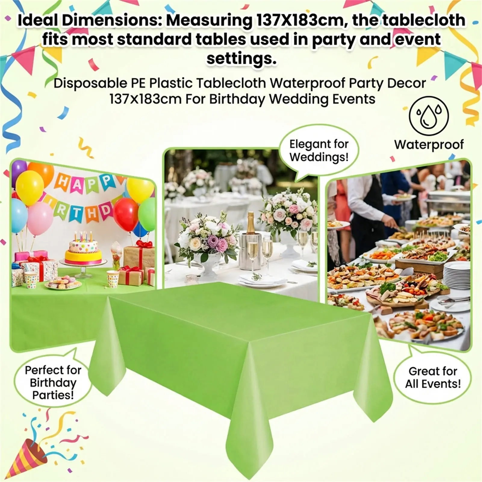 Disposable PE Plastic Tablecloth Waterproof Party Decor 137x183cm For Birthday Wedding Events