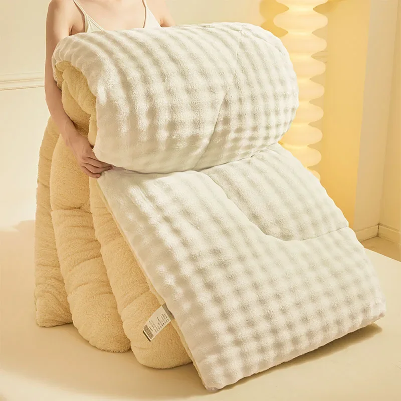 Lamb Wool Cotton Quilt Core Winter Quilt with Thickened Flannel Warmth Student Dormitory Quilts Winter Soft Comfortable Duvets